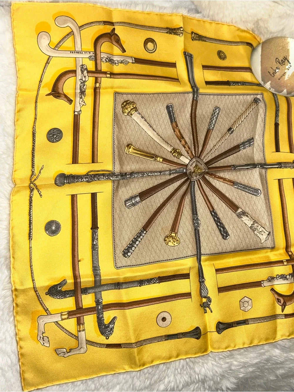 Hermes Yellow La Nature Silk Scarf- GREAT CONDITION